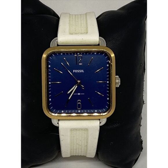 Fossil ES4251 Women's White Silicone Analog Blue Dial Quartz Wrist Watch EY381 - Picture 3 of 12